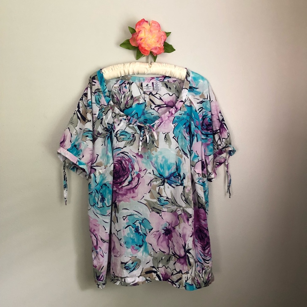 Caribbean Joe Blouse Floral Print Plus Size 2X